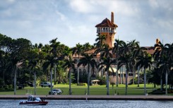 A US Coast Guard boat patrols outside the Mar-a-Lago Club in November 2024, across from West Palm Beach, Florida