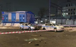 A police vehicle that was damaged in an attack on personnel