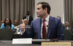 US Secretary of State Marco Rubio gives a thumbs up as he attends a Caribbean Community (CARICOM) plenary session in Basseterre, Saint Kitts and Nevis