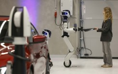 AEON, a humanoid robotic created by the company Hexagon, is presented by BMW in Munich