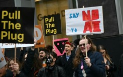Protesters in London demanding action to control the development of AI
