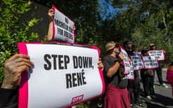Activists and restaurant workers gather in front of Danish chef Rene Redzepi's Noma Restaurant's $1,500-per-seat pop-up in Los Angeles, on March 11, 2026