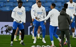 Real Madrid's Kylian Mbappe (C) is set to return to action against Manchester City