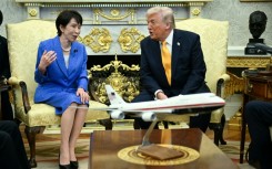 US President Donald Trump with Japan's Prime Minister Sanae Takaichi in the Oval Office
