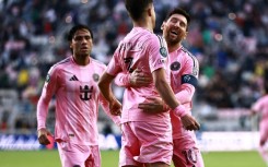 Lionel Messi celebrates after scoring the 900th goal of his career in Inter Miami's CONCACAF Champions Cup clash with Nashville