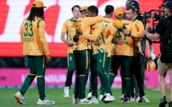 South Africa celebrate their win in the fourth Twenty20 international cricket match against New Zealand in Wellington