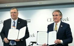 Patrick Pouyanne, CEO of TotalEnergies SE (left), and US Interior Secretary Doug Burgum signed the agreement in Houston on Monday