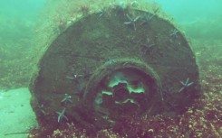 A WWII-era depth charge on the seafloor in a photo made available by the Kiel-based GEOMAR oceanographic research centre