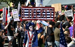 Protesters in Los Angeles during the 'No Kings' rally across the United States on October 18, 2025