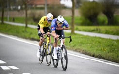 Mathieu van der Poel (R) and Wout van Aert (L) broke clear with 36km left to ride but were caught one kilometre from the finish
