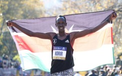 Kenya's Albert Korir after winning the 2021 New York City Marathon