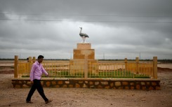 A statue to the Great Indian Bustard in India's desert state of Rajasthan