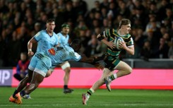 Archie McParland gallops through the Castres defence to score for Northampton