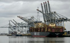 A container ship docked in Antwerp, where an oil spill caused a near-shutdown of maritime traffic