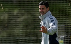 Arsenal manager Mikel Arteta arrives to take a team training session on the eve of the Champions League quarter-final second leg against Sporting Lisbon