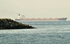 The Strait of Hormuz, pictured here before the war, has been virtually closed off by the conflict