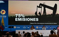 Colombia's President Gustavo Petro (C) and other dignitaries attend the International Conference on the Just Transition Away from Fossil Fuels in Santa Marta, Colombia