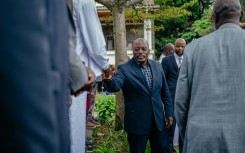 Former president of the Democratic Republic of Congo Joseph Kabila greets traditional leaders after a meeting at one of his residences in Goma on May 30, 2025