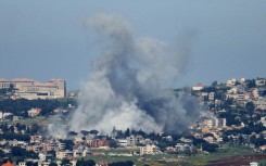 Smoke rises from the site of an Israeli strike that targeted the southern Lebanese village of Mayfadoun
