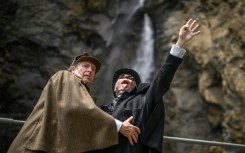 Reichenbach reenacted: Sherlock Holmes, here played by British motoring author Philip Porter, grapples with nemesis Professor Moriarty, played by British lawyer Peter Horrocks