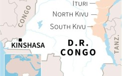 Map of the Democratic Republic of Congo locating the provinces of Ituri, North Kivu and South Kivu