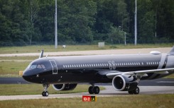 Passengers disembarked from the plane in groups