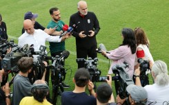 The vice-president of the Iranian Football Federation, Mahdi Mohammad Nabi, speaks to the media during a training session in Turkey