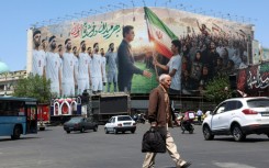 Tehran's Enghelab Square, where a huge billboard has been erected in support of Iran's national football team for the 2026 World Cup