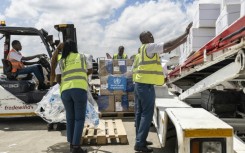 Medical supplies are loaded onto a UN-operated charter plane bound for Bunia in the eastern Democratic Republic of Congo