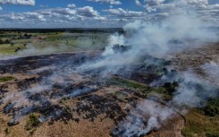 An aerial view of a field fire, in Sao Felix do Xingu, Para state, Brazil, on June 16, 2025