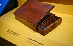 Thomas Jefferson's desk, on which he drafted the Declaration of Independence, can be seen on display by The Smithsonian for its 'American Aspirations' exhibition