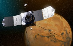 An artist rendering provided by NASA of the Mars Atmosphere and Volatile Evolution (MAVEN) mission