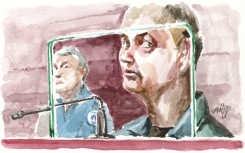 Court sketch of German serial killer Martin Ney, already serving a life sentence in Germany