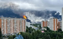 Smoke rising from an oil refinery outside Moscow on June 18, 2026 after it was struck by Ukrainian drones