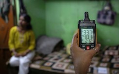 A humidity meter used to monitor moisture levels at Durga Devi's house in New Delhi
