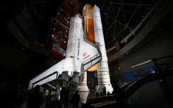 NASA’s Space Shuttle Endeavour is on permanent display at a museum in California, standing upright in its launch position