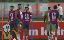 Portugal's players prepare for their crucial Group K decider with Colombia