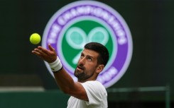 Serbia's Novak Djokovic practices at Wimbledon