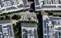 The word "Hack" is seen in this aerial view of Meta's corporate headquarter offices in Menlo Park, California