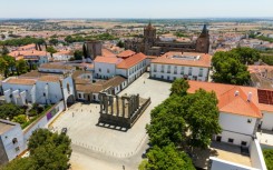 An aerial view of the Temple of Diana, which along with the streets of Evora emptied in the afternoon