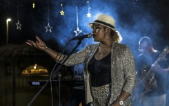 Cape Verde musician Ceuzany Pires performs during filming for the music video for her latest album, in the city of Mindelo