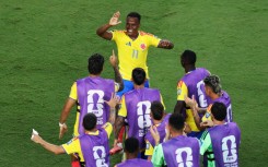 Colombia's Jhon Arias celebrates his goal against Ghana in the World Cup round-of-32 match in Kansas City