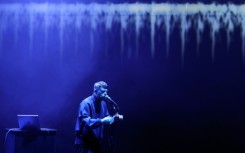 British artist Harry Yeff (also known as Reeps100) rehearses a song which uses artificial intelligence to render the human voice
