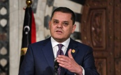 Libya's Tripoli-based Prime Minister Abdulhamid Dbeibah speaking at a joint press conference in Tunisia's capital