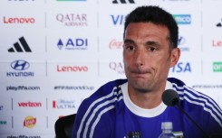 Argentina coach Lionel Scaloni speaking to reporters in Atlanta on Tuesday