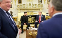 Ukraine's President Volodymyr Zelensky speaks with US President Donald Trump during their meeting in Washington, DC, amid the Russian invasion of Ukraine