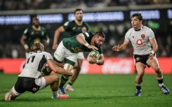 South Africa scrum-half Cobus Reinach (C) playing against Wales in a 2026 Nations Championship Test in Durban.
