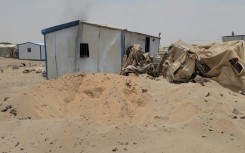 Footage the damage at Mail al-Saila internally displaced camp on the outskirts of Marib following a reported Houthi ballistic missile attack on the government-held city