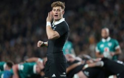 New Zealand fly-half Ruben Love gives an instruction during the 2026 Nations Championship match against Ireland in Auckland.