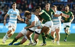 Argentina prop Tomas Rapetti is tackled during a one-off Test against South Africa in Buenos Aires